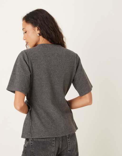 ASOS DESIGN supersoft cinched tie side tee in grey marl, 4 of 4