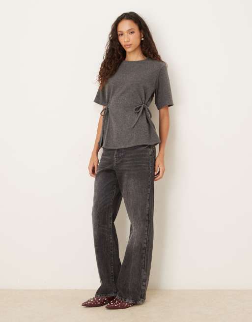 ASOS DESIGN supersoft cinched tie sides tee in heather gray, 2 of 4