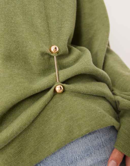 ASOS DESIGN supersoft cinched trim detail long sleeve top in khaki, 2 of 4