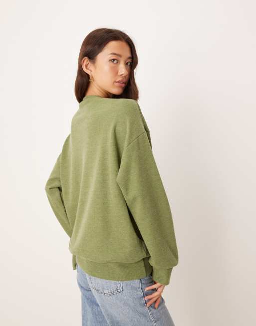 ASOS DESIGN supersoft cinched trim detail long sleeve top in khaki, 3 of 4