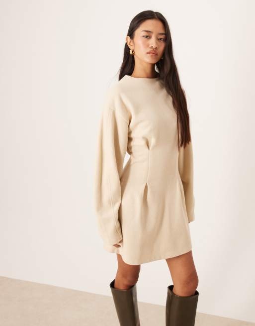 ASOS DESIGN supersoft cinched waist mini dress in beige