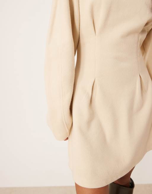 ASOS DESIGN supersoft cinched waist mini dress in beige