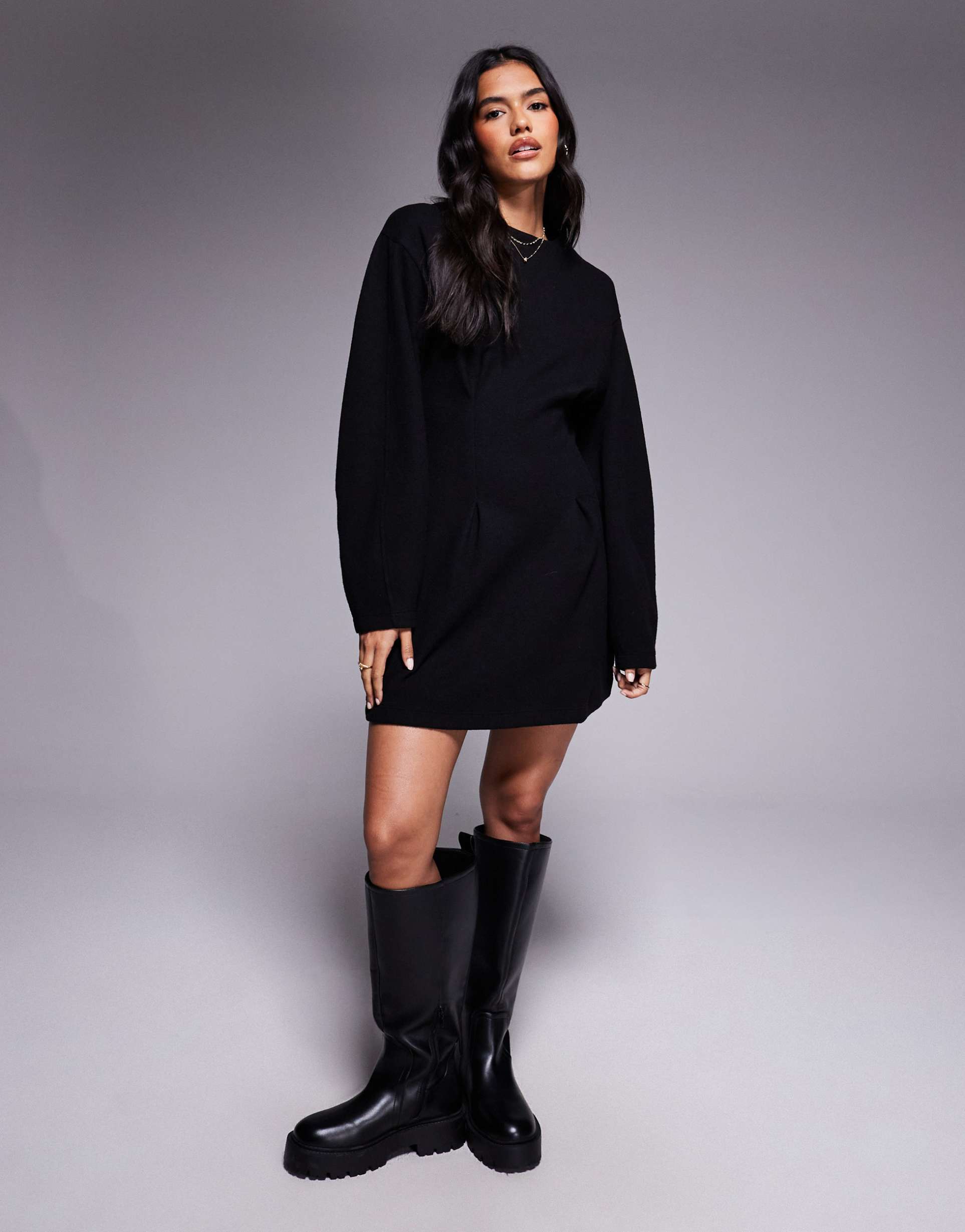 asos design supersoft cinched waist mini dress in black