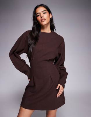 ASOS DESIGN supersoft cinched waist mini dress in brown