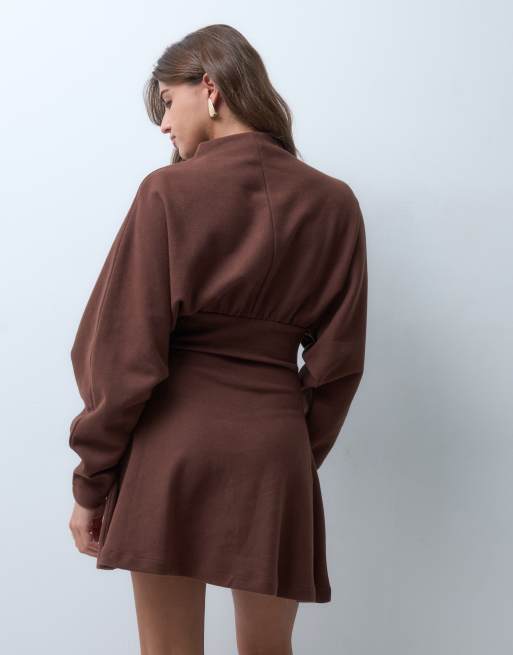 ASOS DESIGN supersoft cinched waist mini dress in chocolate, 4 of 4