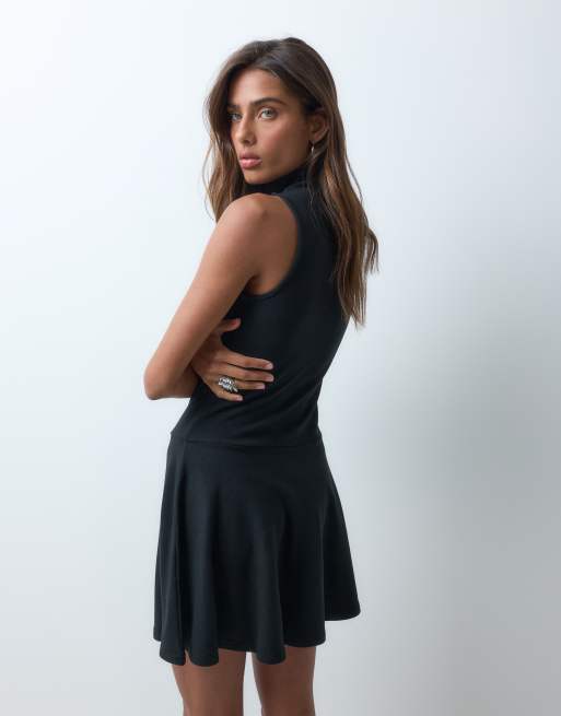 ASOS DESIGN supersoft circle mini dress in black, 3 of 5