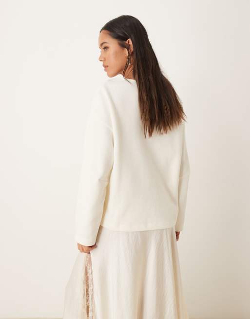 ASOS DESIGN supersoft clean plunge v neck jumper in white, 2 of 4