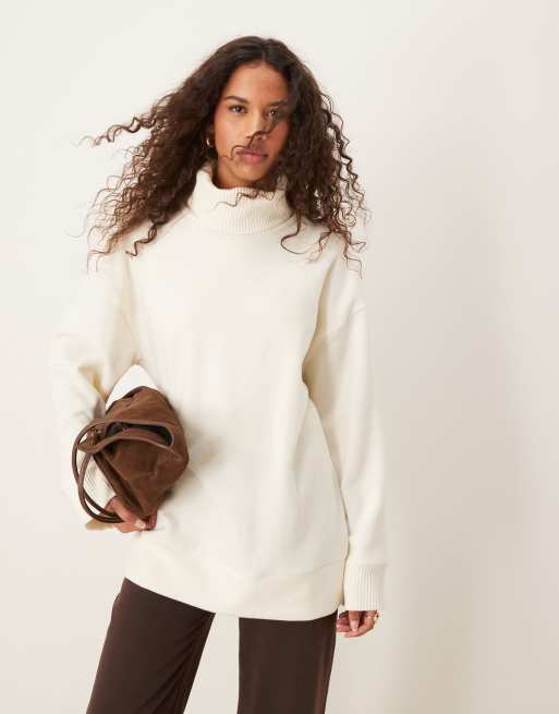 ASOS DESIGN supersoft co ord long line roll neck in winter white WHITE ASOS