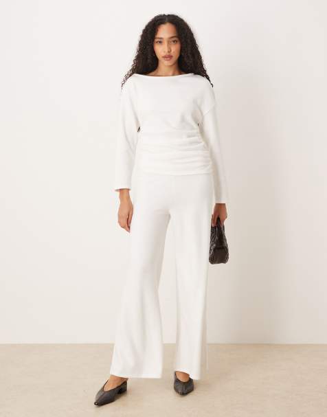 ASOS DESIGN supersoft co-ord wide leg trouser in winter white - view 1