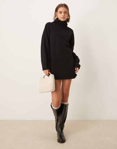 ASOS DESIGN supersoft cocoon sleeve funnel neck mini dress in black - view 1