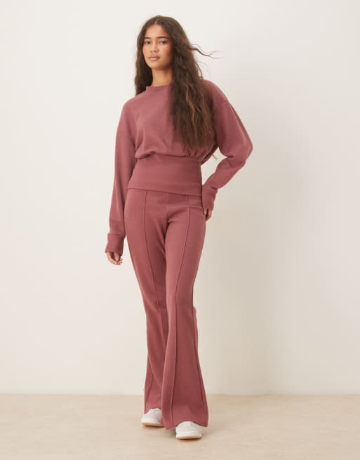 ASOS DESIGN Supersoft corset waist long sleeve top in dark rose, 2 of 4