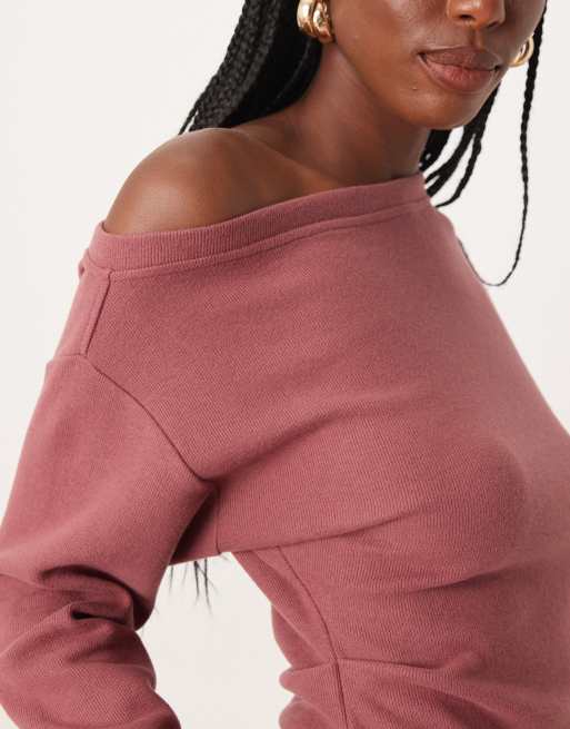 ASOS DESIGN Supersoft corset waist off shoulder tee in dark rose, 4 of 4