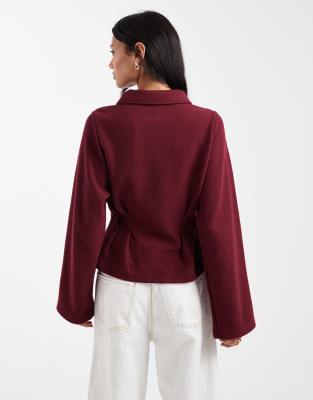 Asos Design Supersoft Corset Waist Rugby Tee In Burgundy
