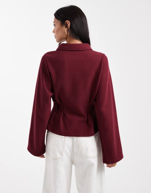 ASOS DESIGN Supersoft corset waist rugby tee in burgundy, 2 of 4