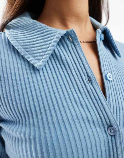 ASOS DESIGN supersoft cropped ribbed collar cardigan in baby blue
