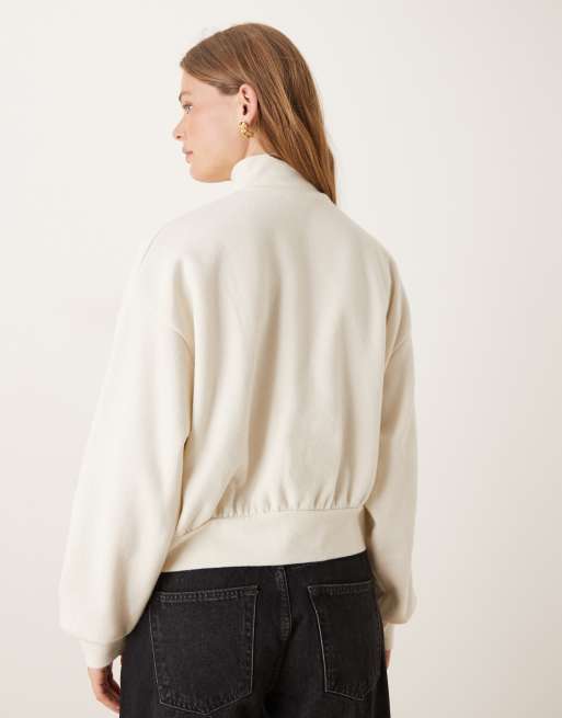ASOS DESIGN Supersoft curved hem high neck jumper with balloon sleeve in cream - CREAM, 2 of 4