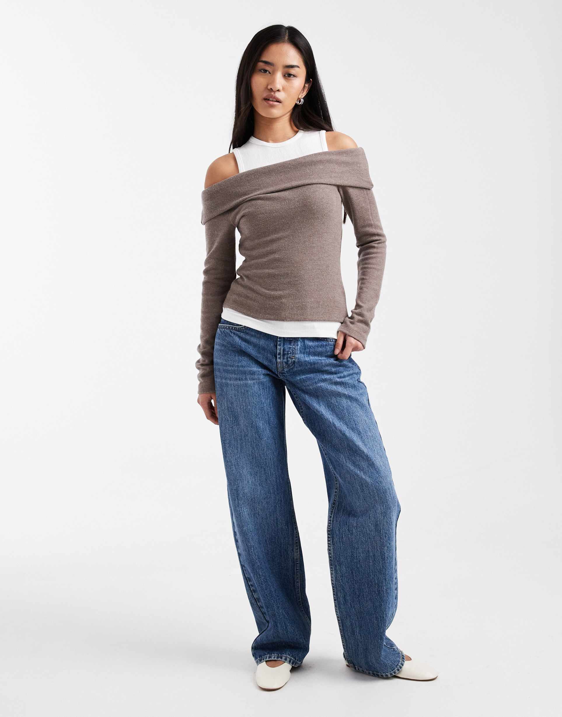 ASOS DESIGN  supersoft double layer fallen shoulder top