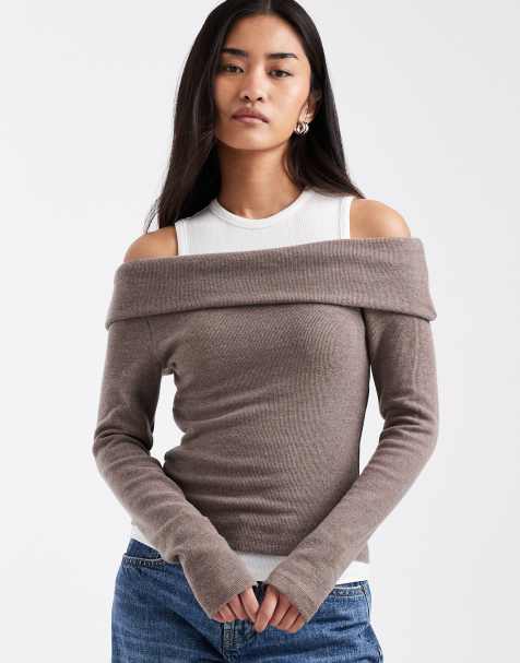 ASOS DESIGN supersoft double layer fallen shoulders top - view 1