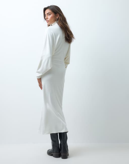 ASOS DESIGN supersoft drape batwing midi dress in ivory, 5 of 5