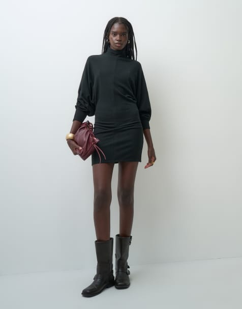 ASOS DESIGN supersoft drape batwing mini dress in black - view 1