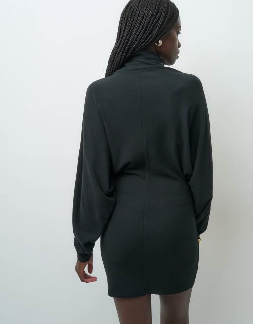 ASOS DESIGN supersoft drape batwing mini dress in black, 2 of 4