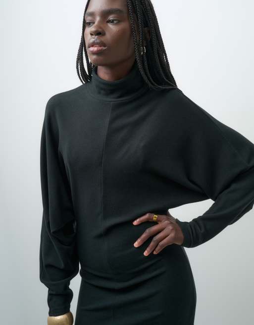 ASOS DESIGN supersoft drape batwing mini dress in black, 3 of 4
