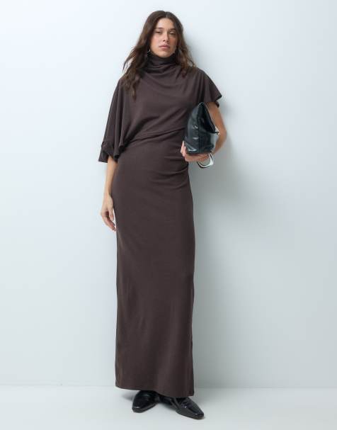 ASOS DESIGN supersoft drape cape maxi dress in chocolate