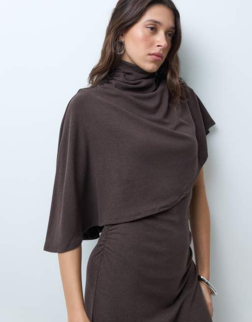 ASOS DESIGN supersoft drape cape maxi dress in chocolate, 2 of 5