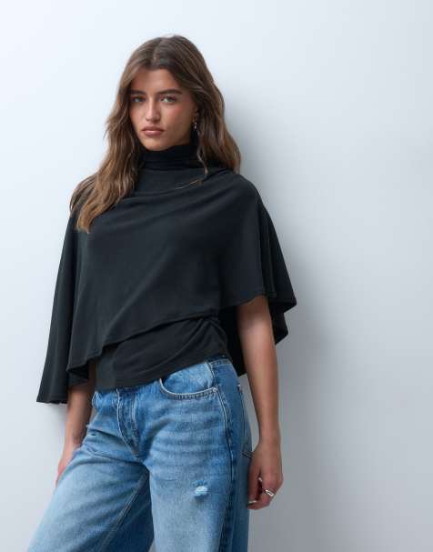 ASOS DESIGN supersoft drape cape top in black - view 1