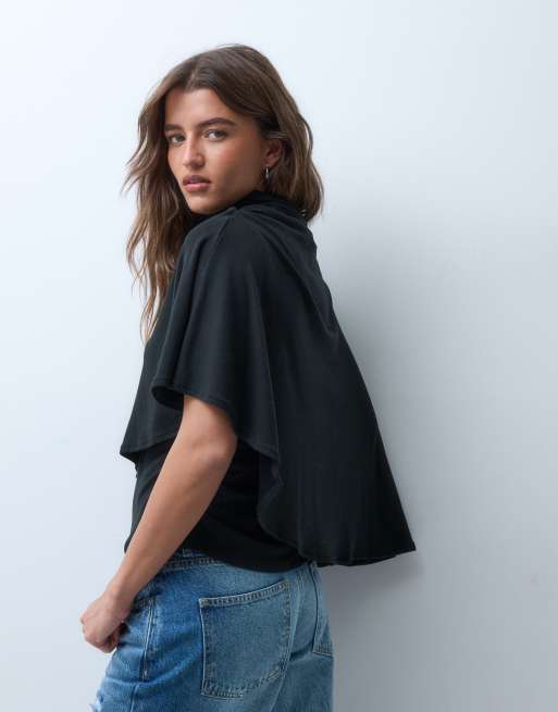 ASOS DESIGN supersoft drape cape top in black, 4 of 4