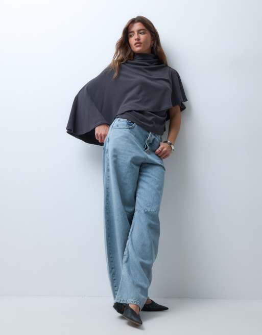 ASOS DESIGN supersoft drape cape top in charcoal, 2 of 4
