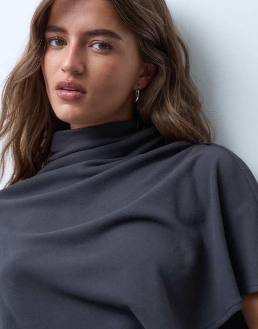 ASOS DESIGN supersoft drape cape top in charcoal, 3 of 4