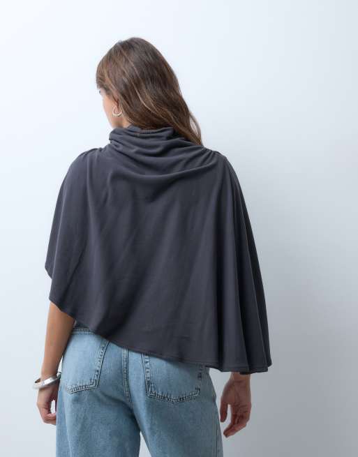 ASOS DESIGN supersoft drape cape top in charcoal, 4 of 4