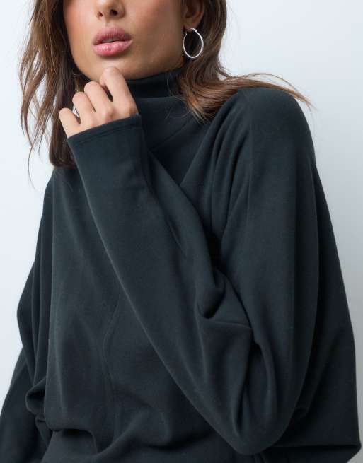 ASOS DESIGN supersoft drape funnel batwing top in black, 4 of 5