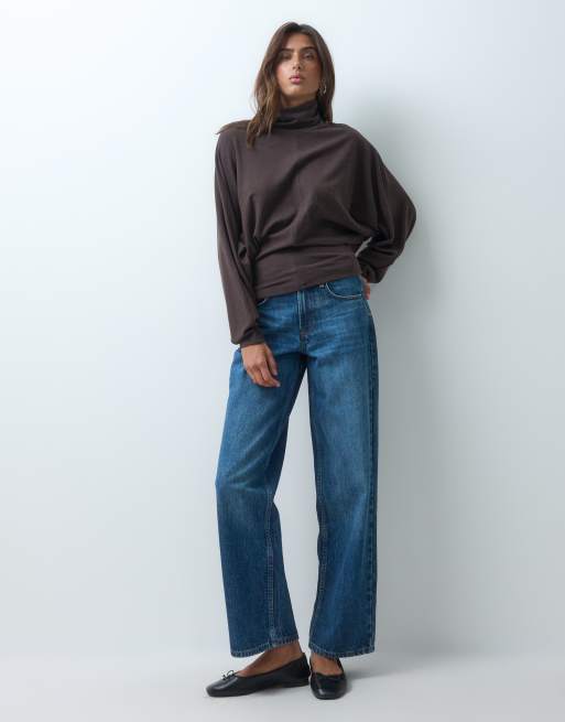 ASOS DESIGN supersoft drape funnel batwing top in brown, 4 of 5