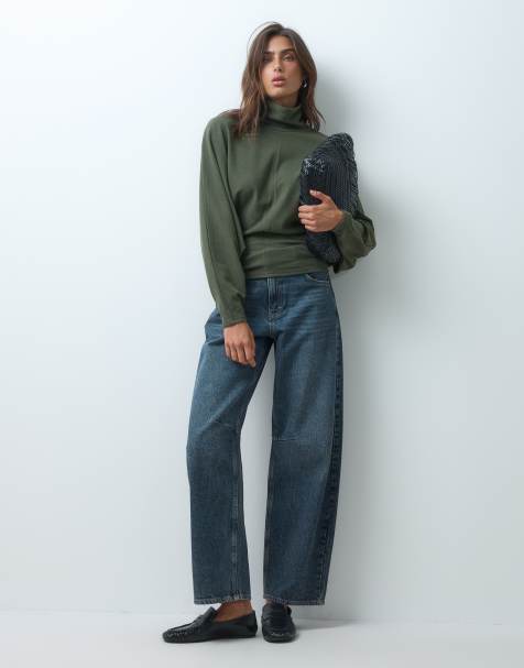 ASOS DESIGN supersoft drape funnel batwing top in khaki - view 1
