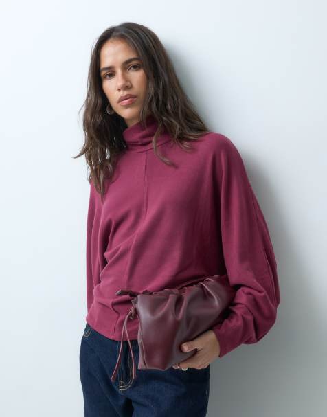 ASOS DESIGN supersoft drape funnel batwing top in red - view 1