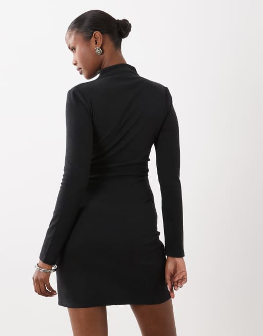 ASOS DESIGN supersoft drape high neck wrap mini dress in black, 3 of 4