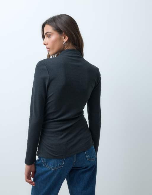 ASOS DESIGN supersoft drape high neck wrap top in black, 5 of 5