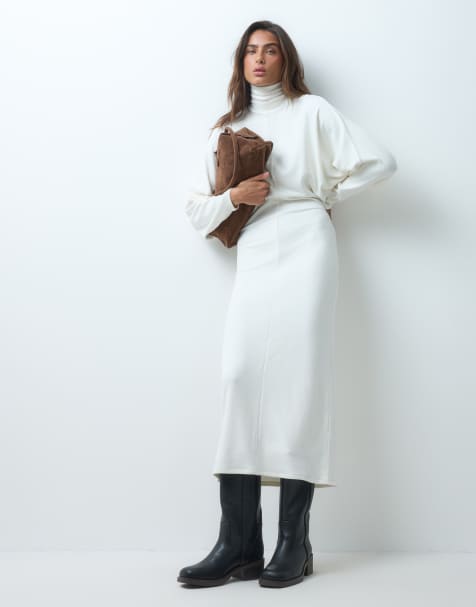 ASOS DESIGN supersoft draped batwing sleeve midi dress in ivory - view 1