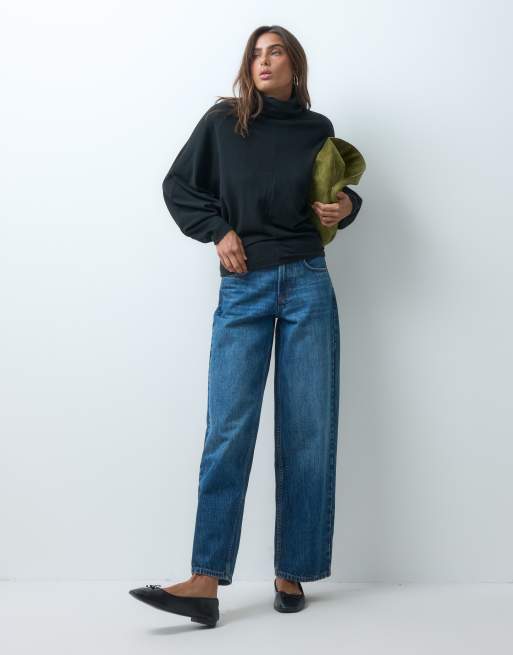 ASOS DESIGN supersoft draped funnel neck batwing sleeve top in black, 2 of 5