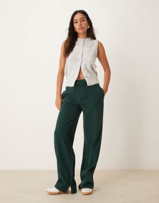 Asos Design Supersoft Drawcord Wide Leg Jogger In Dark Green