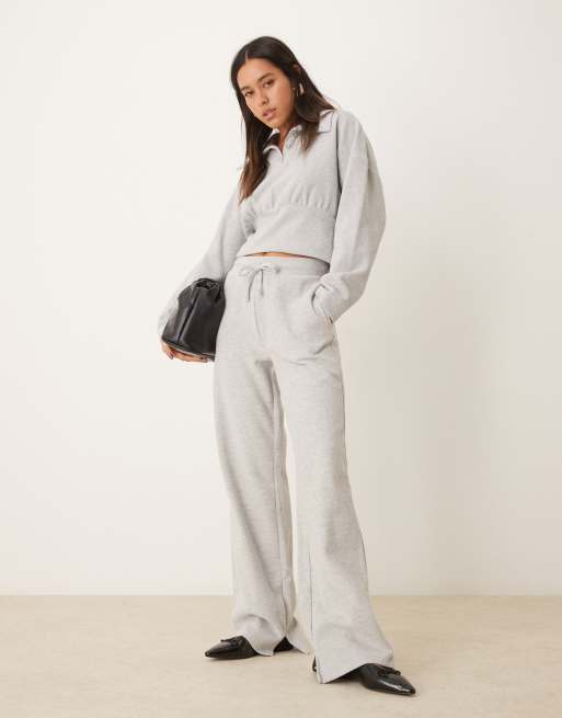 ASOS DESIGN supersoft drawcord wide leg jogger in grey marl