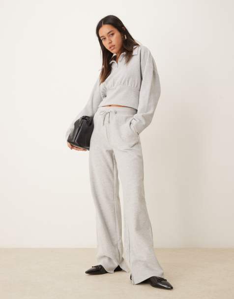 ASOS DESIGN supersoft drawcord wide leg trackies in grey marl - view 1