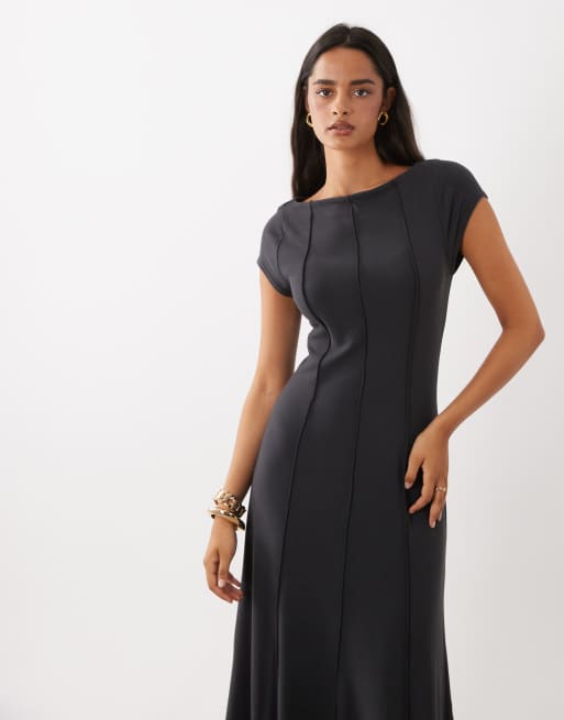 ASOS DESIGN supersoft exposed seam midi dress in charcoal, 3 of 4