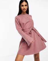 Miss Selfridge Petite frill detail mini tea dress in purple ditsy