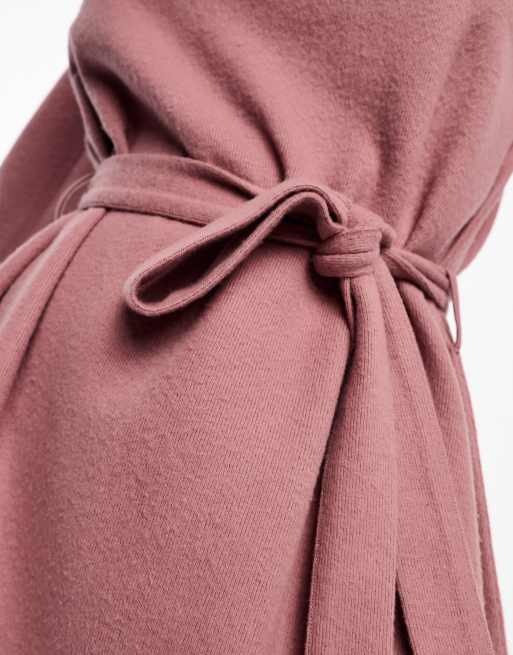 ASOS DESIGN supersoft flare sleeve jumper swing mini dress with belt in dusty  pink | ASOS