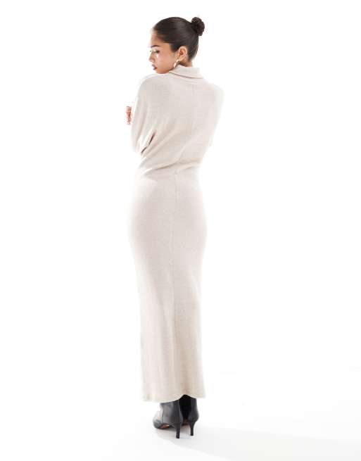 ASOS DESIGN supersoft fluffy funnel neck kimono sleeve midi dress in grey, 4 of 4