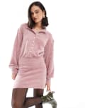 [ASOS DESIGN] ASOS DESIGN supersoft fluffy knit button down cardigan mini dress in pink L PINK