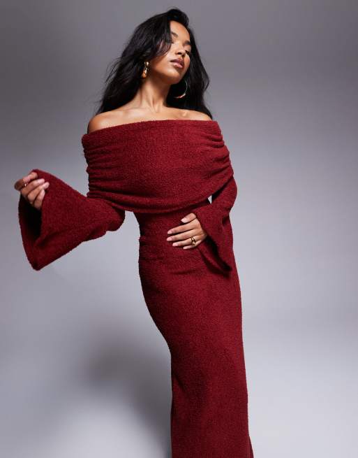 Long sleeve bardot midi dress best sale